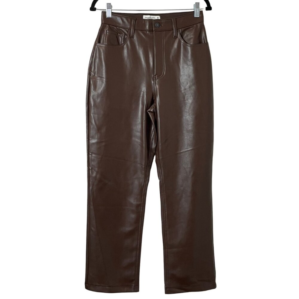 Abercrombie & Fitch Curve Love 28 6 Brown Vegan Leather Pants 90s Straight - Picture 4 of 11